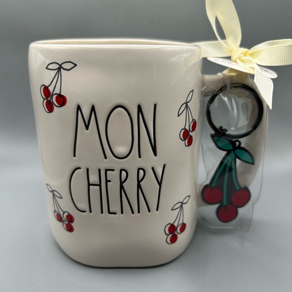 Rae Dunn MON CHERRY Mug With Matching CHERRY Keychain Summer Fruit NEW - Picture 1 of 9